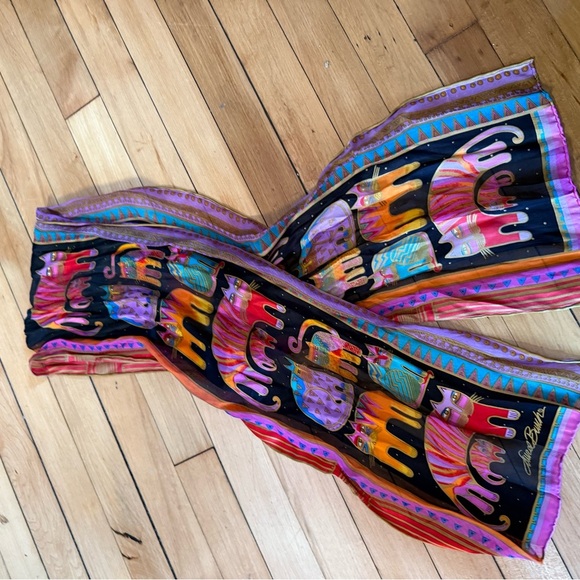 Laurel Burch colorful cat print‎ scarf - Picture 5 of 5